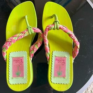 Lilly Pulitzer Wooden Sandal - Pink & Green - size 6